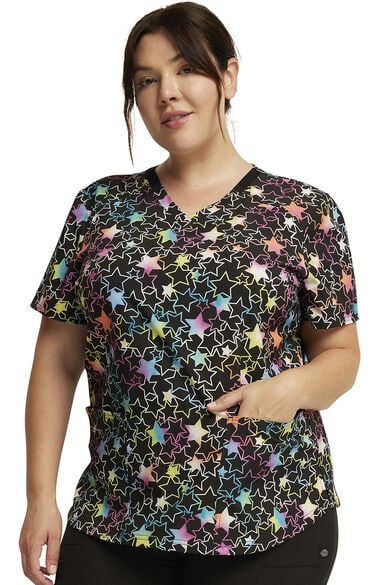 Women's Star Spectrum Print Scrub Top, , large