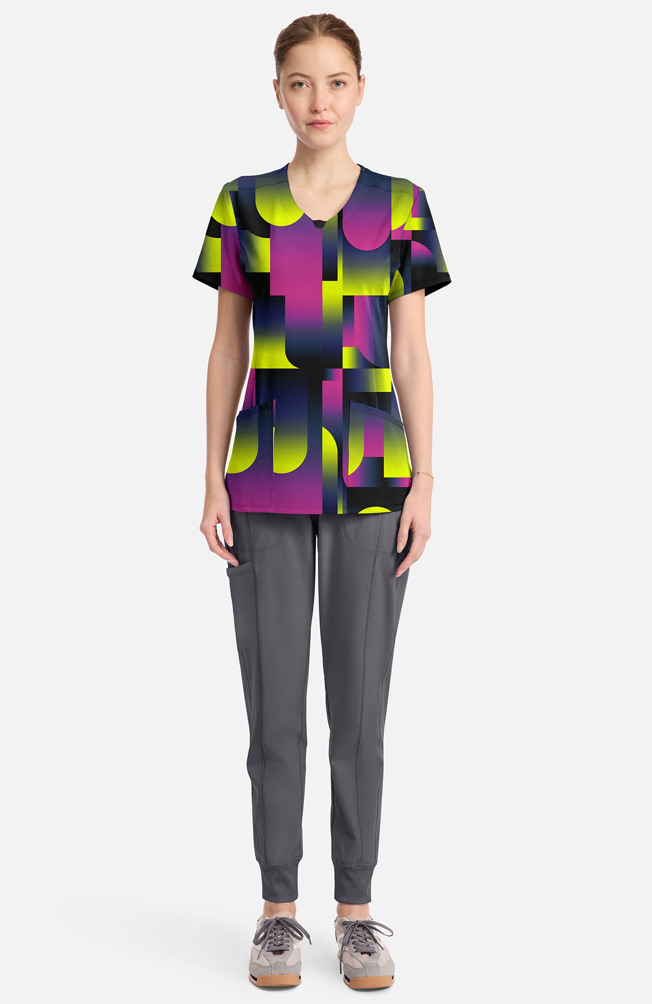 Women's Round Neck Portal Print Scrub Top