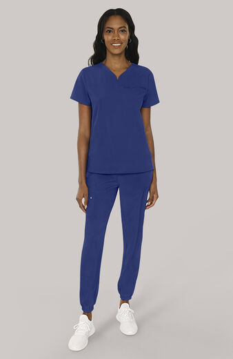 Women's Scrub Set: Notch V-Neck Tuck In Top & Mid Rise Pull On Jogger Pant