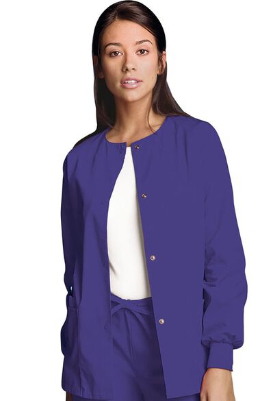 Women's Jewel Neck Warmup Solid Scrub Jacket, , large