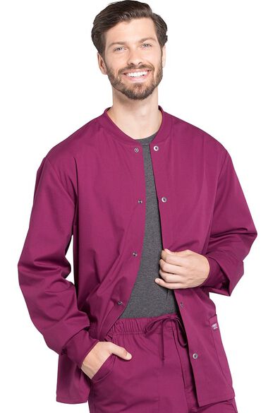Men's Snap Front Warm-Up Solid Scrub Jacket, , large