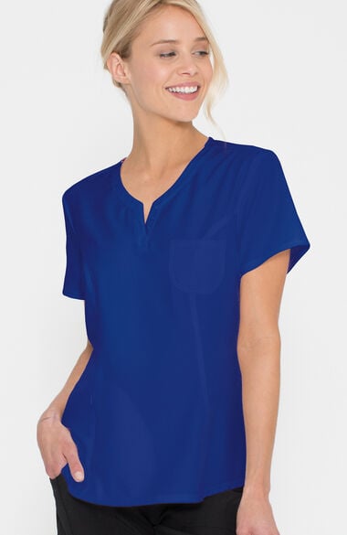 Clearance Women's Split Neck Solid Scrub Top, , large
