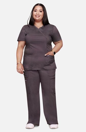 Women's Scrub Set: Shaped 3-Pocket Mock Wrap Top & Drawstring Flare Pant Women's Scrub Set: Shaped 3-Pocket Mock Wrap Top & Drawstring Flare Pant