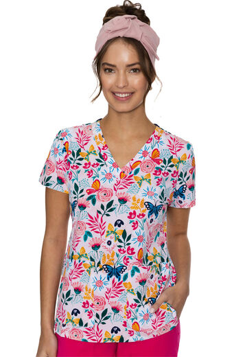 Clearance Women's Vicky Blush Butterfly Print Scrub Top