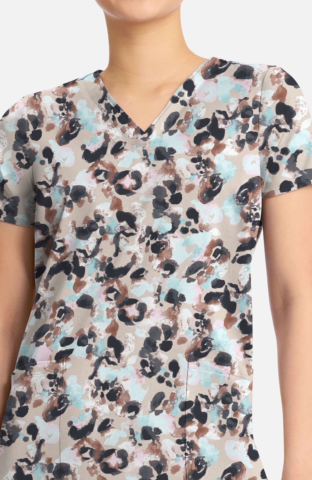 Women's Amanda Abstract Cheetah Print Scrub Top, , large