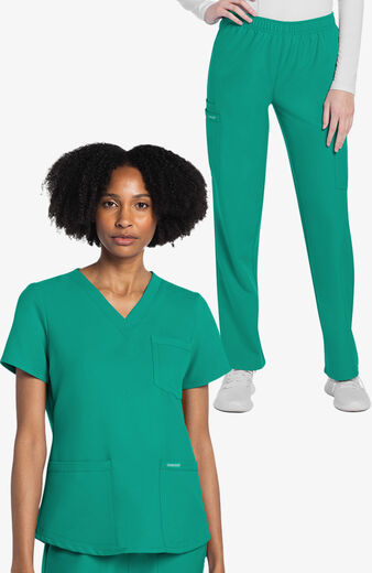 Women's Scrub Set: 3-Pocket V-Neck Shirttail Top & Pull-On Slim Leg Cargo Pant Women's Scrub Set: 3-Pocket V-Neck Shirttail Top & Pull-On Slim Leg Cargo Pant