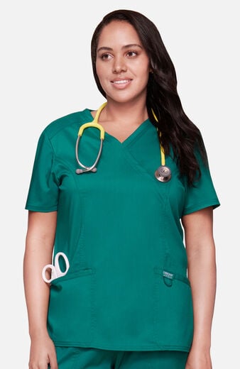 Women's Shaped 3-Pocket Mock Wrap Scrub Top Women's Shaped 3-Pocket Mock Wrap Scrub Top