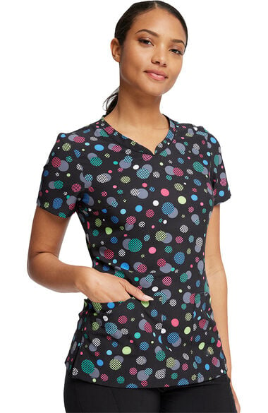 Clearance Women's Checker Dots Print Scrub Top, , large