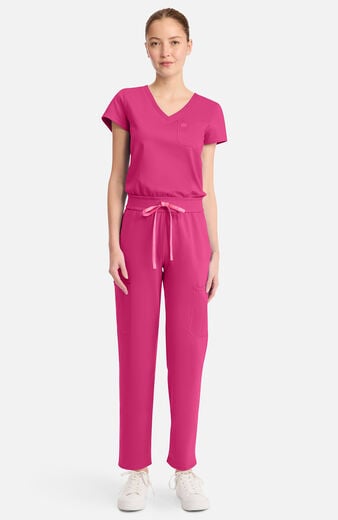 Women's Knit V-Neck Barrel Leg Scrub Jumpsuit Women's Knit V-Neck Barrel Leg Scrub Jumpsuit