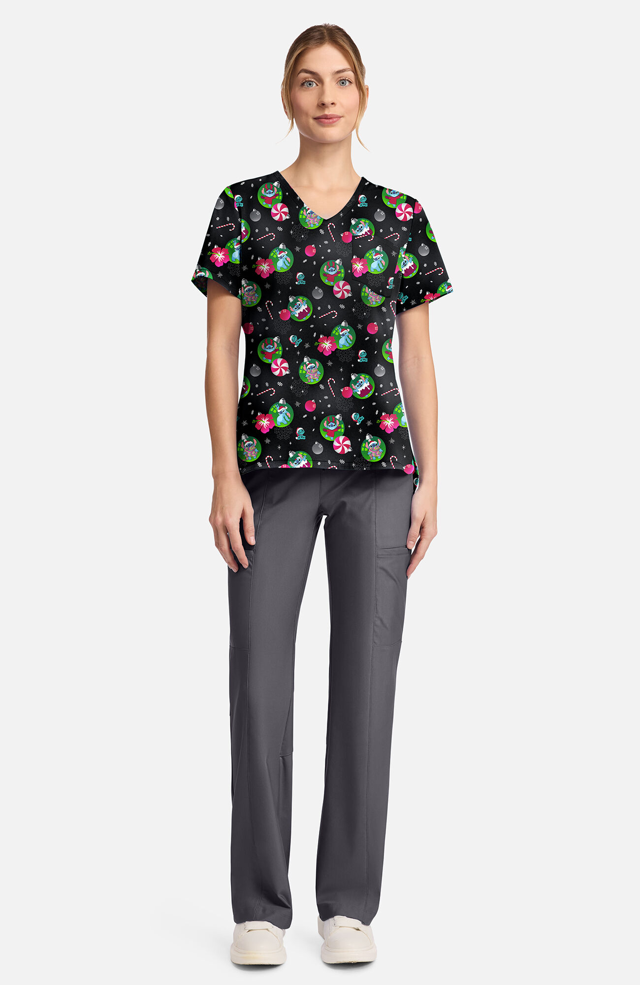 Women's Baubles And Bulbs Print Scrub Top, , large