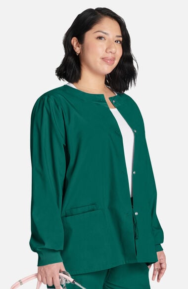 Clearance Women's Jewel Neck Warm Up Solid Scrub Jacket, , large
