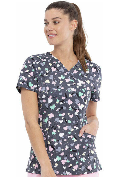 Clearance Women's Open Hearted Print Scrub Top, , large