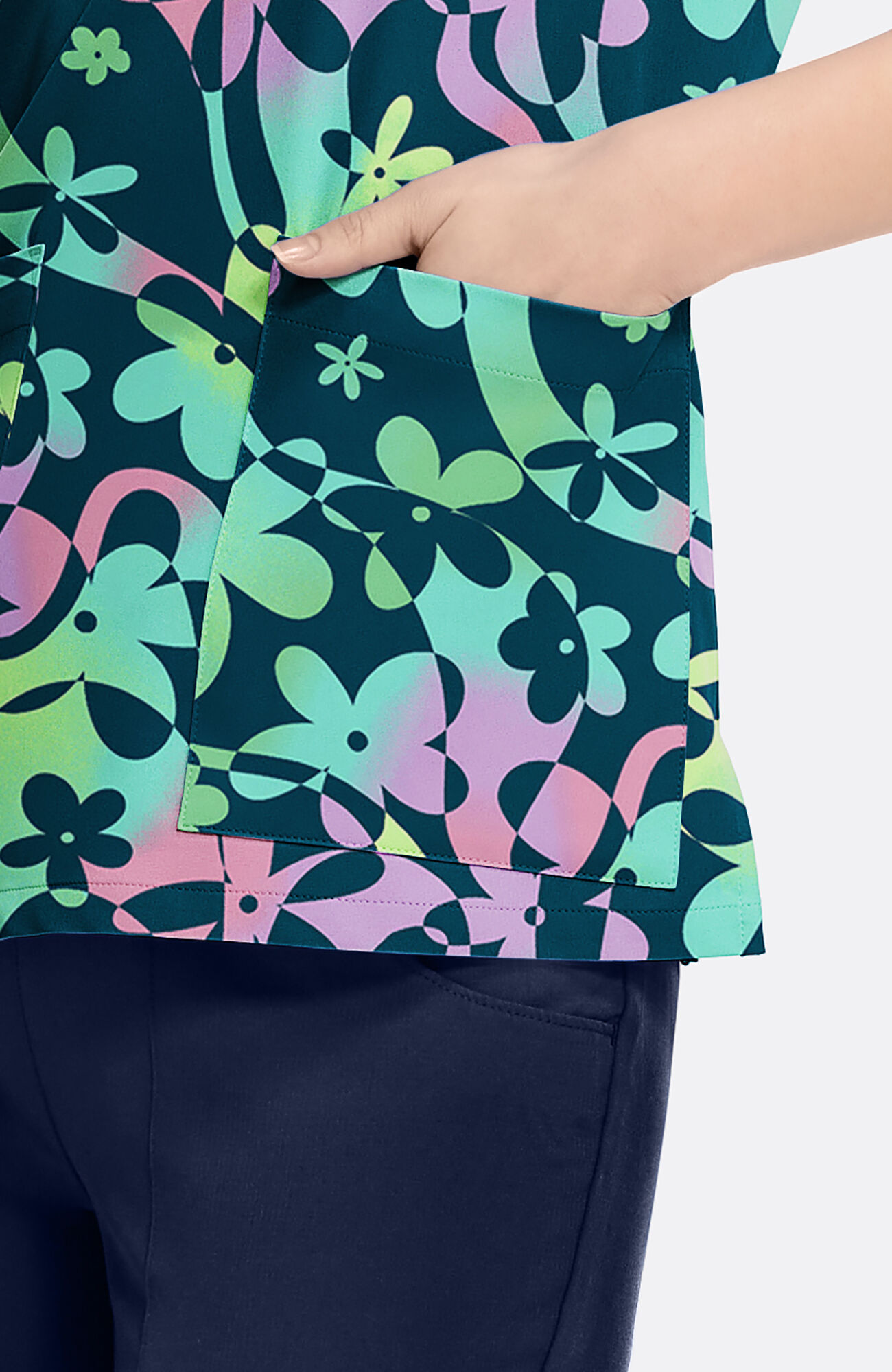 Women's Vicky Dizzy Daisy Print Scrub Top, , large