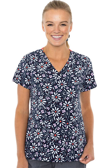Clearance Women's Vicky Summer Daisy Print Scrub Top, , large