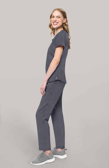 Women's Scrub Set: Layered V-Neck Top & Drawstring Straight Leg Pant, , large