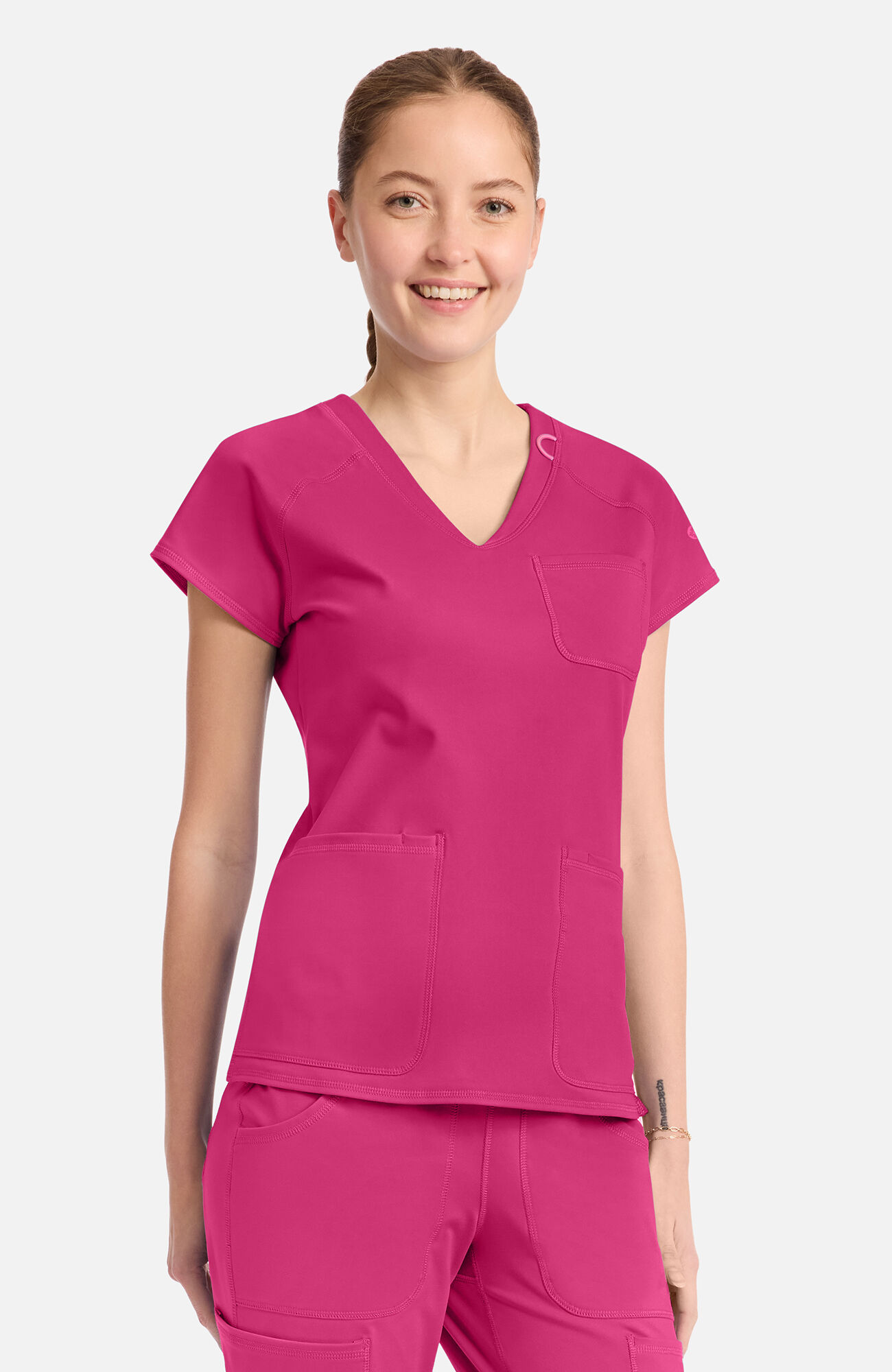 Women's Knit Raglan V-Neck Scrub Top, , large