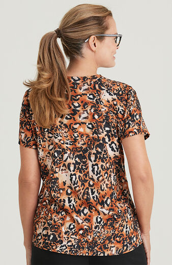 Women's Comfort V-Neck Cheetah Delight Print Scrub Top