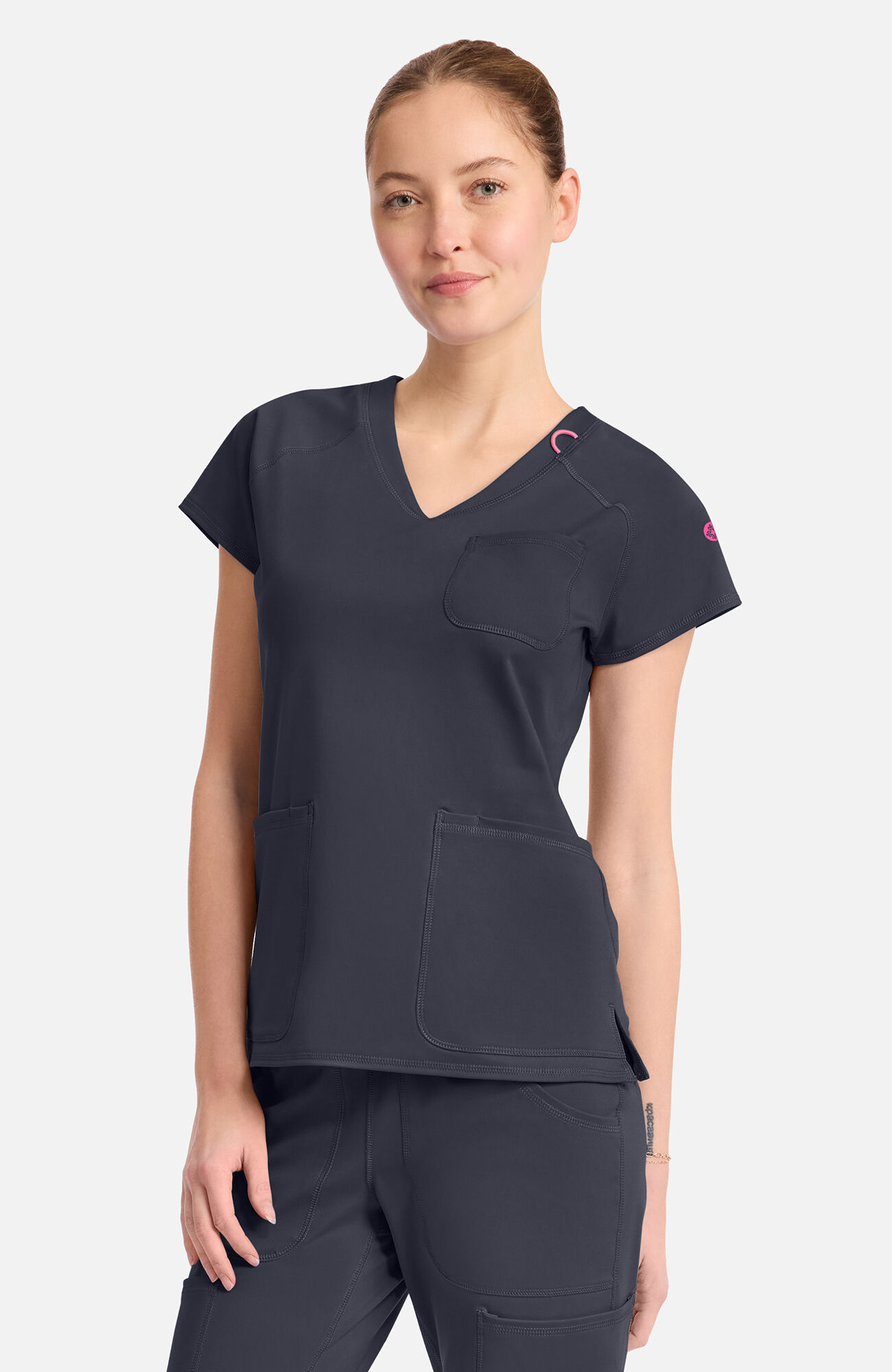 Women's Knit Raglan V-Neck Scrub Top, PWT Pewter | pewter, large
