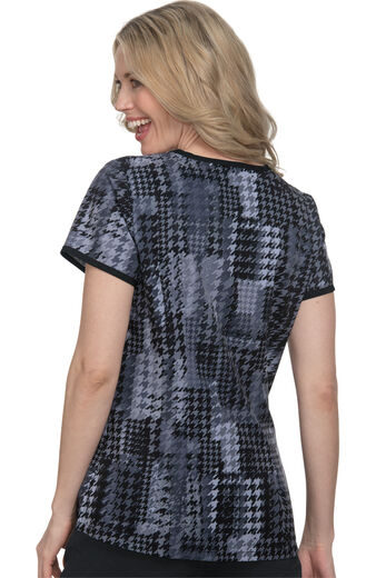 Clearance Women's Eve Houndstooth Platinum Print Scrub Top