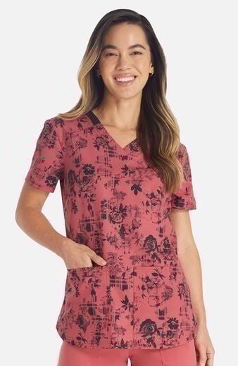 Women's Grunge N Roses Print Scrub Top Women's Grunge N Roses Print Scrub Top