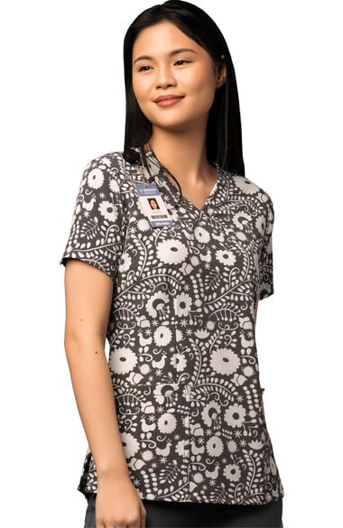 Clearance Women's Floral Flight Print Scrub Top, , large
