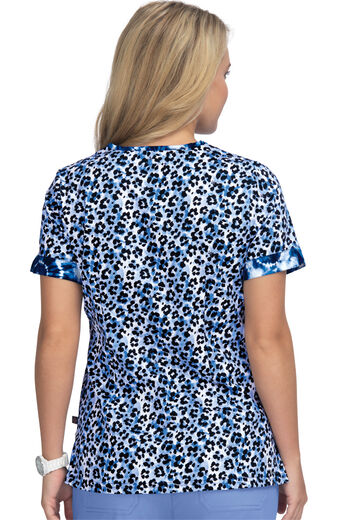 Clearance Women's Elena Tie Dye Leopard Blue Print Scrub Top