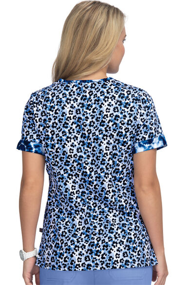 Clearance Women's Elena Tie Dye Leopard Blue Print Scrub Top, , large