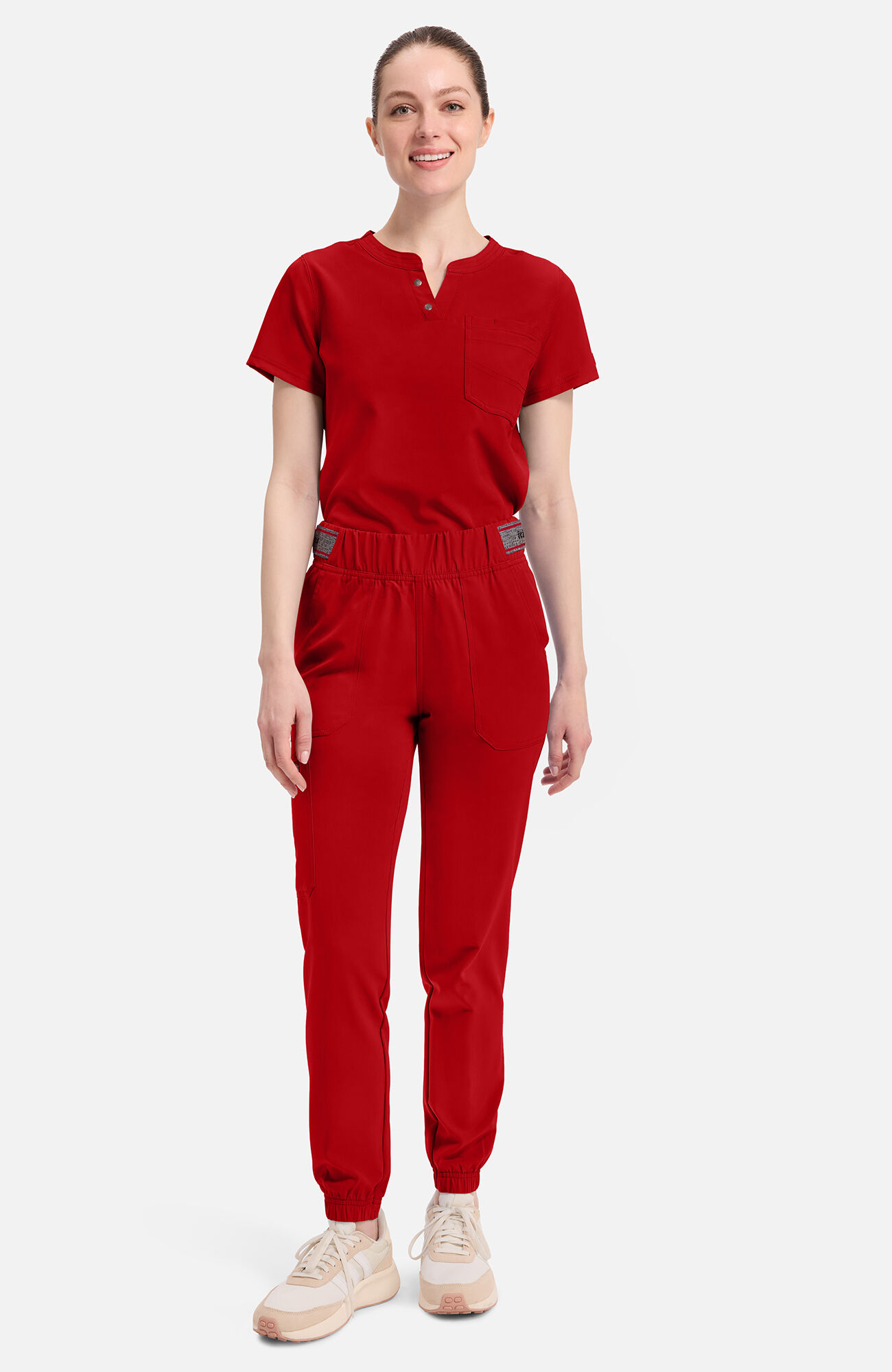 Women's Logo Waistband 5-Pocket Jogger Scrub Pant, RED Red | red, large
