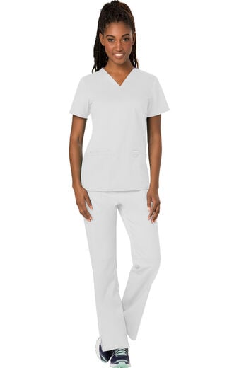 Women's Scrub Set: 3-Pocket V-Neck Stretch Top & Drawstring Flare Pant Women's Scrub Set: 3-Pocket V-Neck Stretch Top & Drawstring Flare Pant
