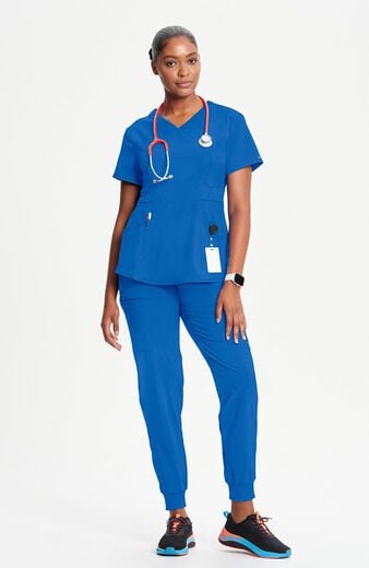 Women's 3-Pocket Knit Panel V-Neck Scrub Top Women's 3-Pocket Knit Panel V-Neck Scrub Top