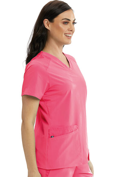 Clearance Women's V-Neck Contrast Mesh Solid Scrub Top, , large