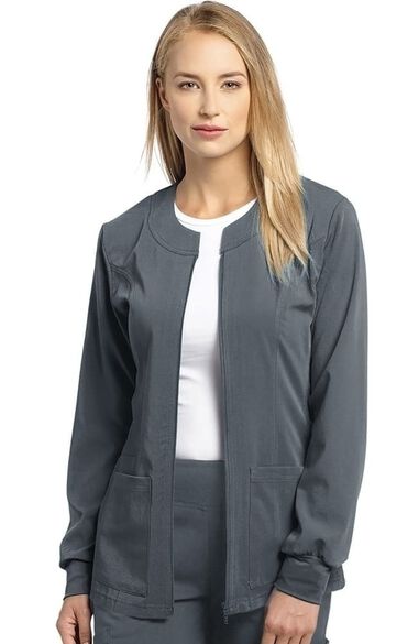 Clearance Women's Jewel Neck Zip Front Scrub Jacket, , large