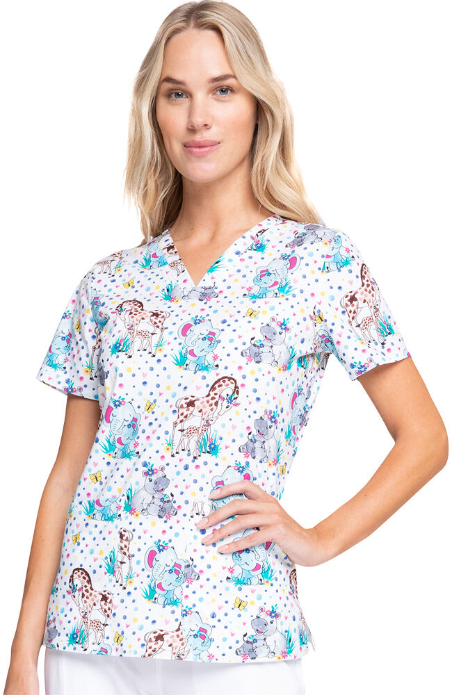 Women's Nursing Scrub Tops Printed Medical Uniforms Merry Flowers XL 