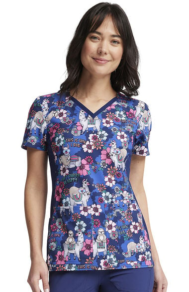 Clearance Women's Happy Pals Print Scrub Top, , large