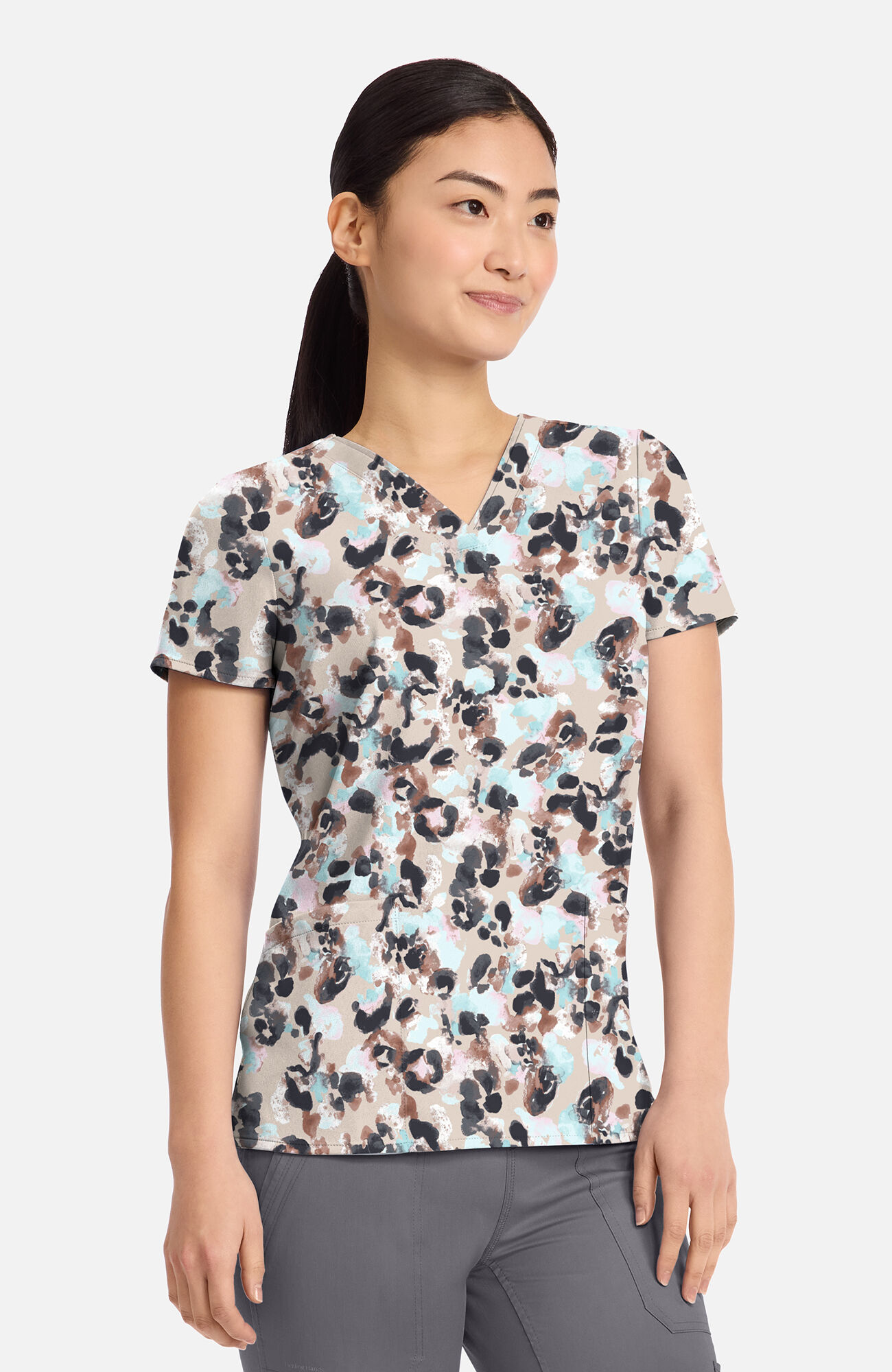 Women's Amanda Abstract Cheetah Print Scrub Top, , large