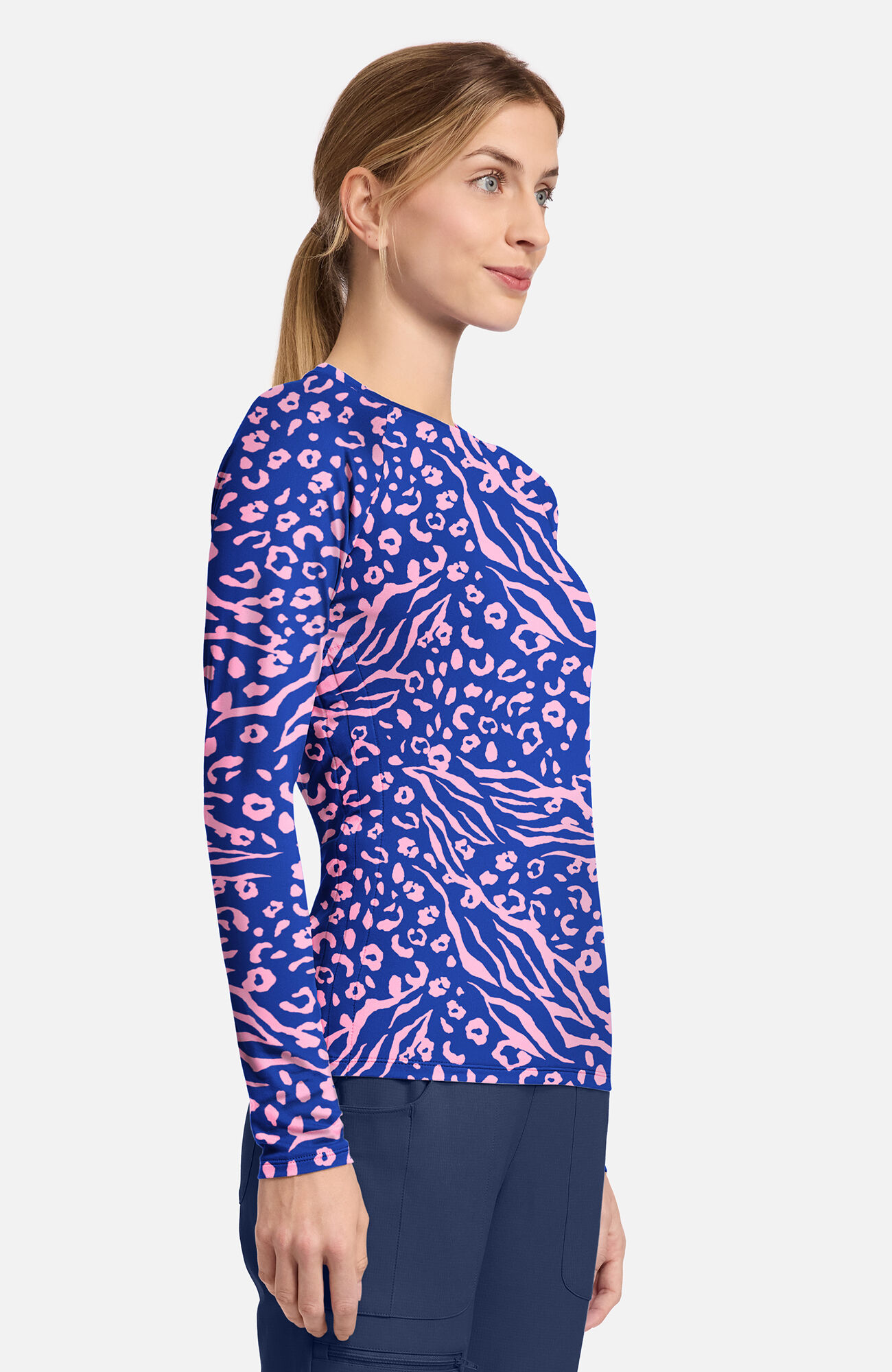Women's Two Tone Skin Print Long Sleeve Underscrub, , large