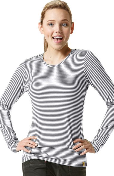 Women's Silky Long Sleeve Stripe Print T-Shirt, , large