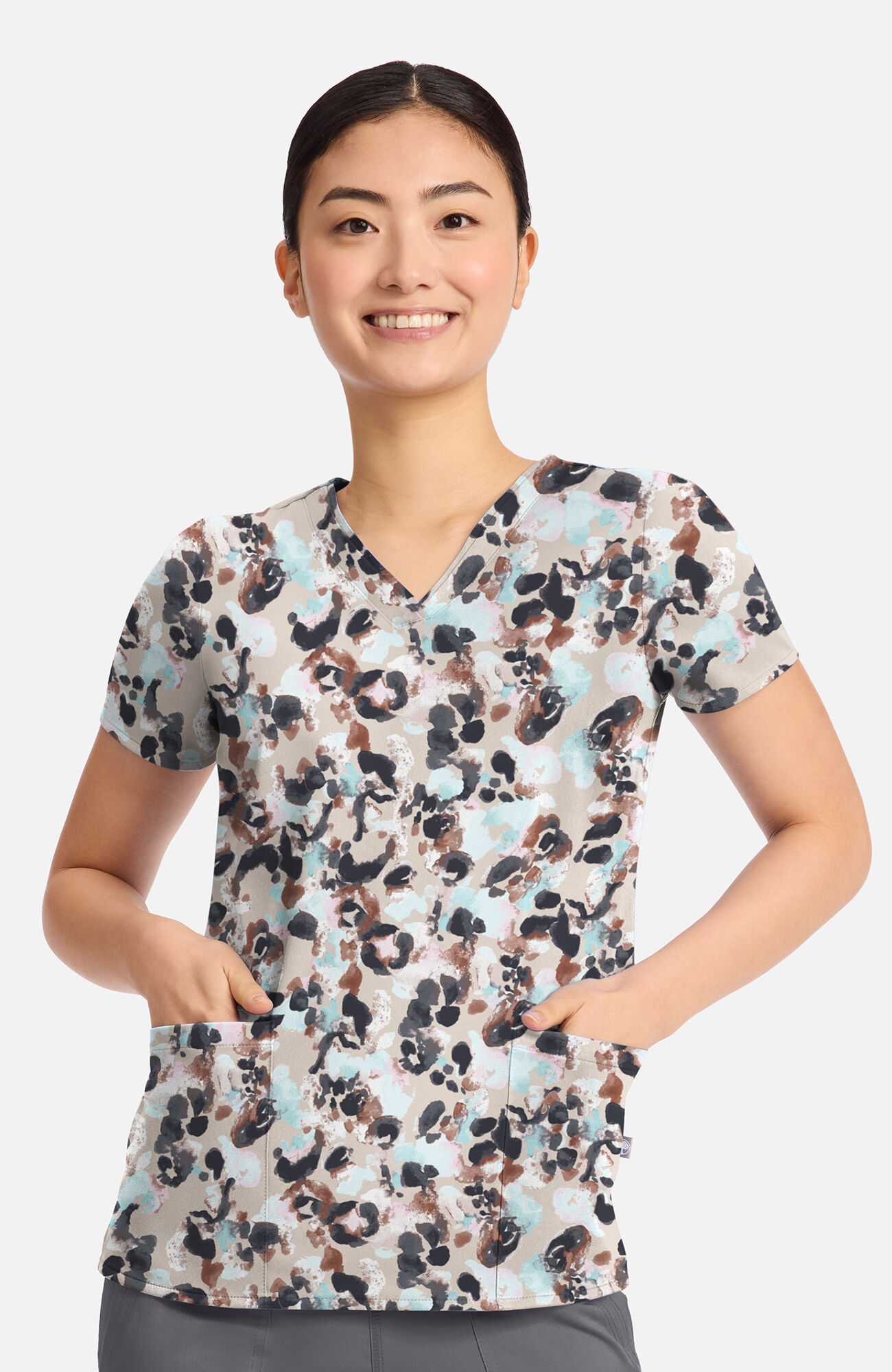 Women's Amanda Abstract Cheetah Print Scrub Top, , large