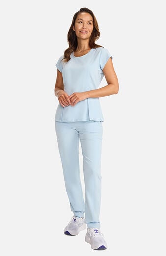 Women's Crew Neck Pleated Peplum Scrub Top Women's Crew Neck Pleated Peplum Scrub Top