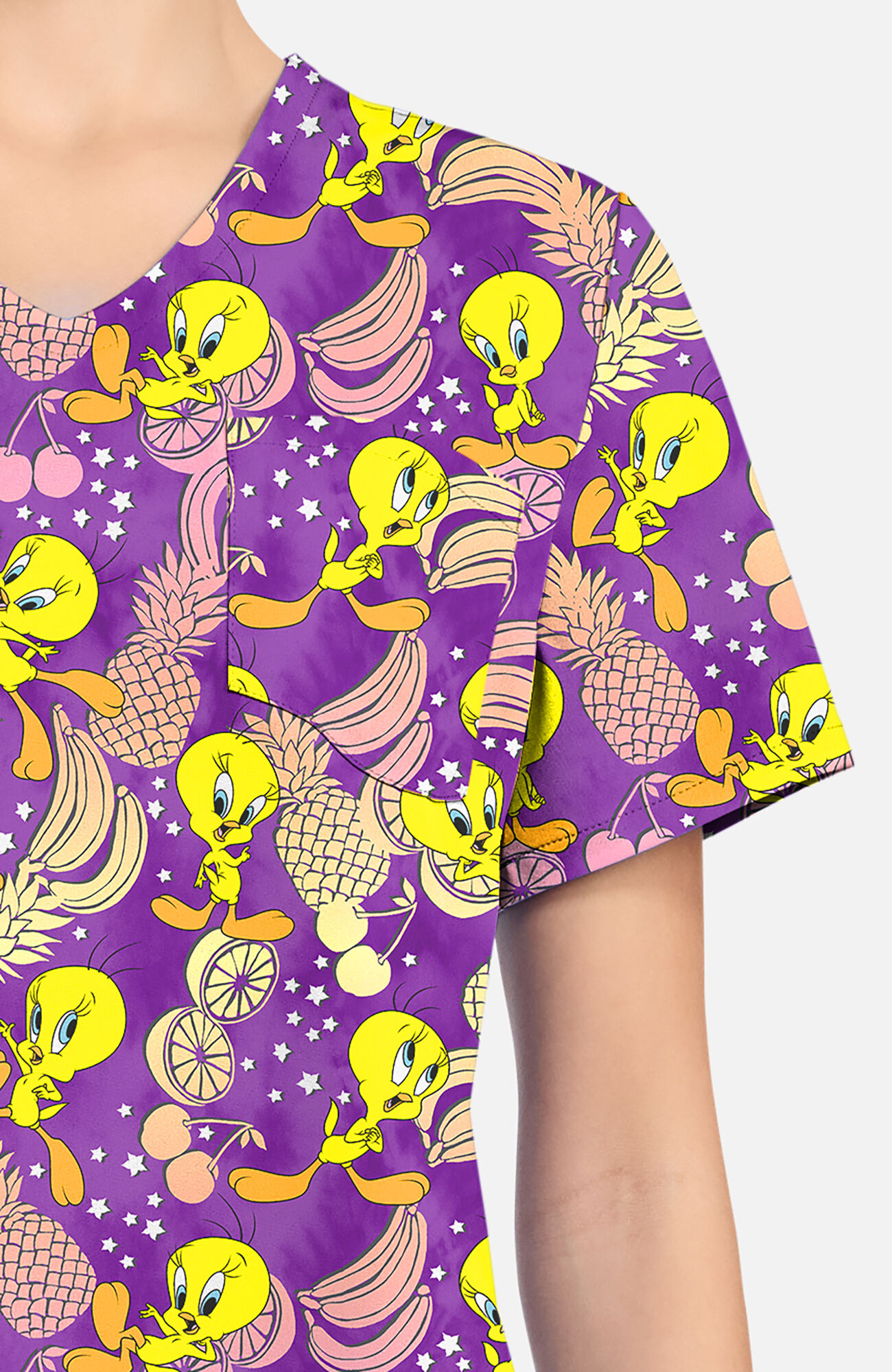 Women's Tropical Tweety Print Scrub Top, , large