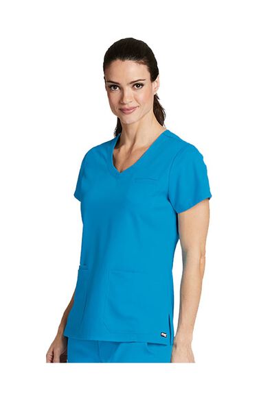Clearance Women's Curved V-Neck Solid Scrub Top, , large