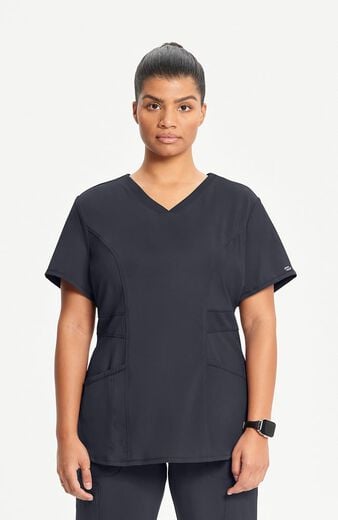 Women's 3-Pocket Knit Panel V-Neck Scrub Top Women's 3-Pocket Knit Panel V-Neck Scrub Top