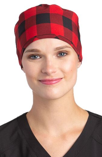 Women's Red Buffalo Plaid Print Scrub Hat