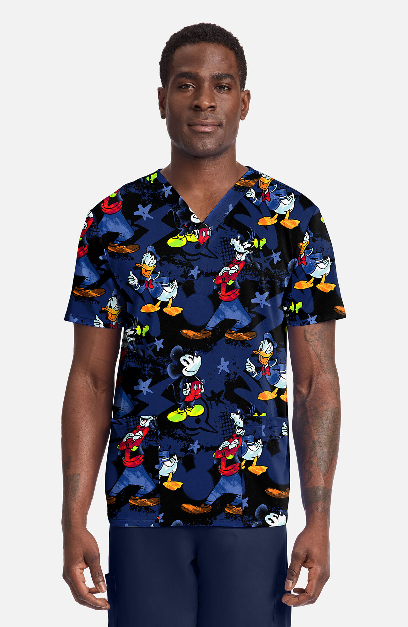 Men's Mickey Bro Time Print Scrub Top