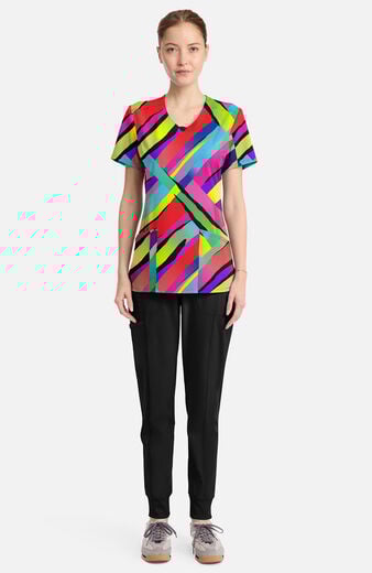 Women's Round Neck Color Block Stripe Print Scrub Top Women's Round Neck Color Block Stripe Print Scrub Top