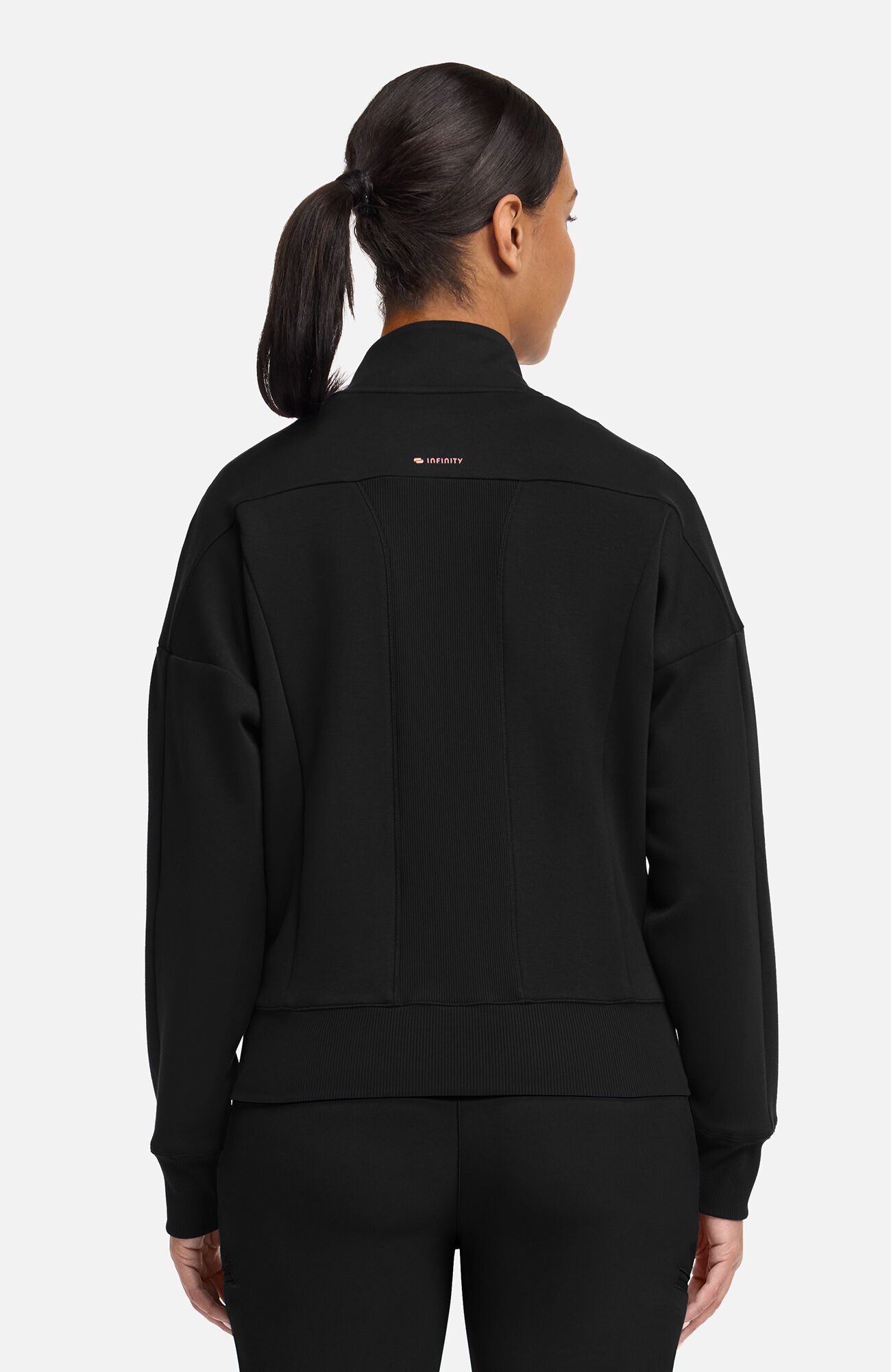 Women's Zip Front Dolman Cropped Scrub Jacket, BLK Black | black, large