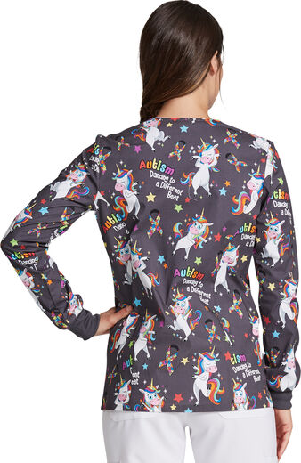 Clearance Women's Snap Front A Different Beat Print Scrub Jacket