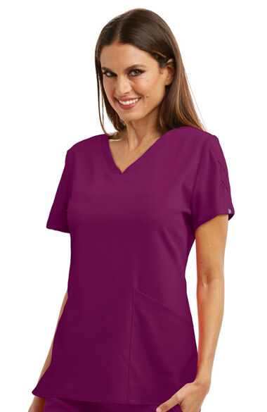 Clearance Women's Astra V-Neck Laced Sleeve Solid Scrub Top, , large
