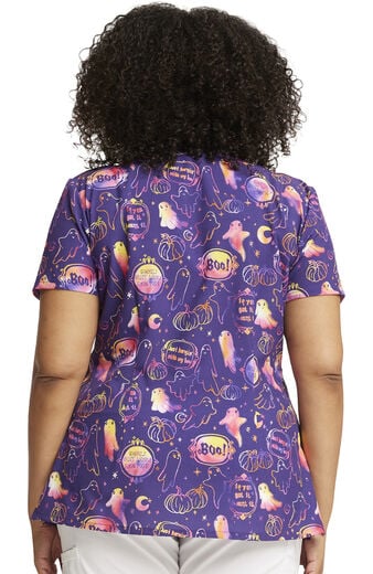 Clearance Women's V-Neck Hanging With My Boo Print Scrub Top