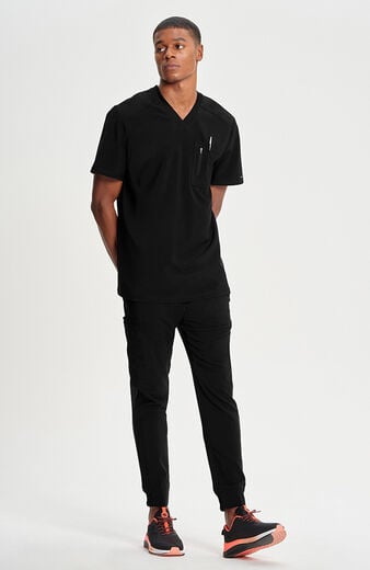 Men's V-Neck Knit Panel Solid Scrub Top Men's V-Neck Knit Panel Solid Scrub Top